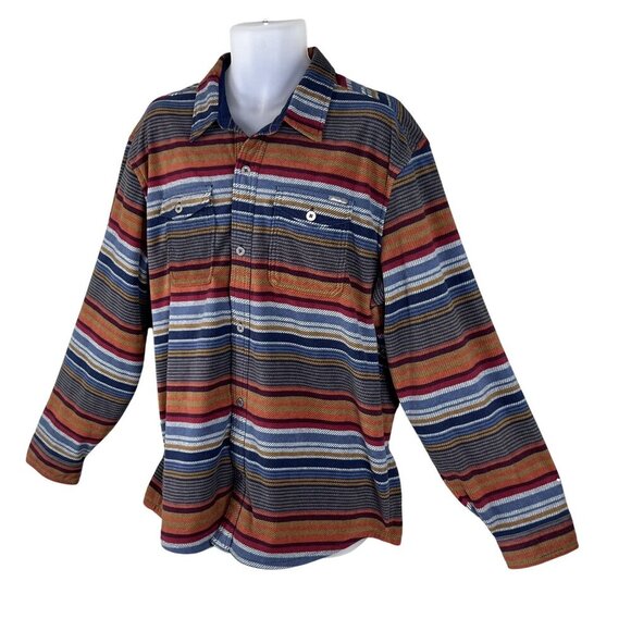 Eddie Bauer Mens XL Striped Long Sleeve Button Up Soft Flannel Shacket Western - Picture 7 of 16